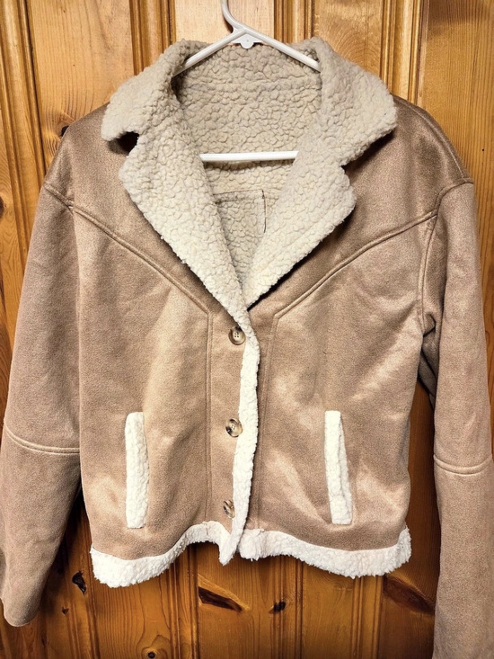 Faux Suede Sherpa Aviator Jacket (Large)